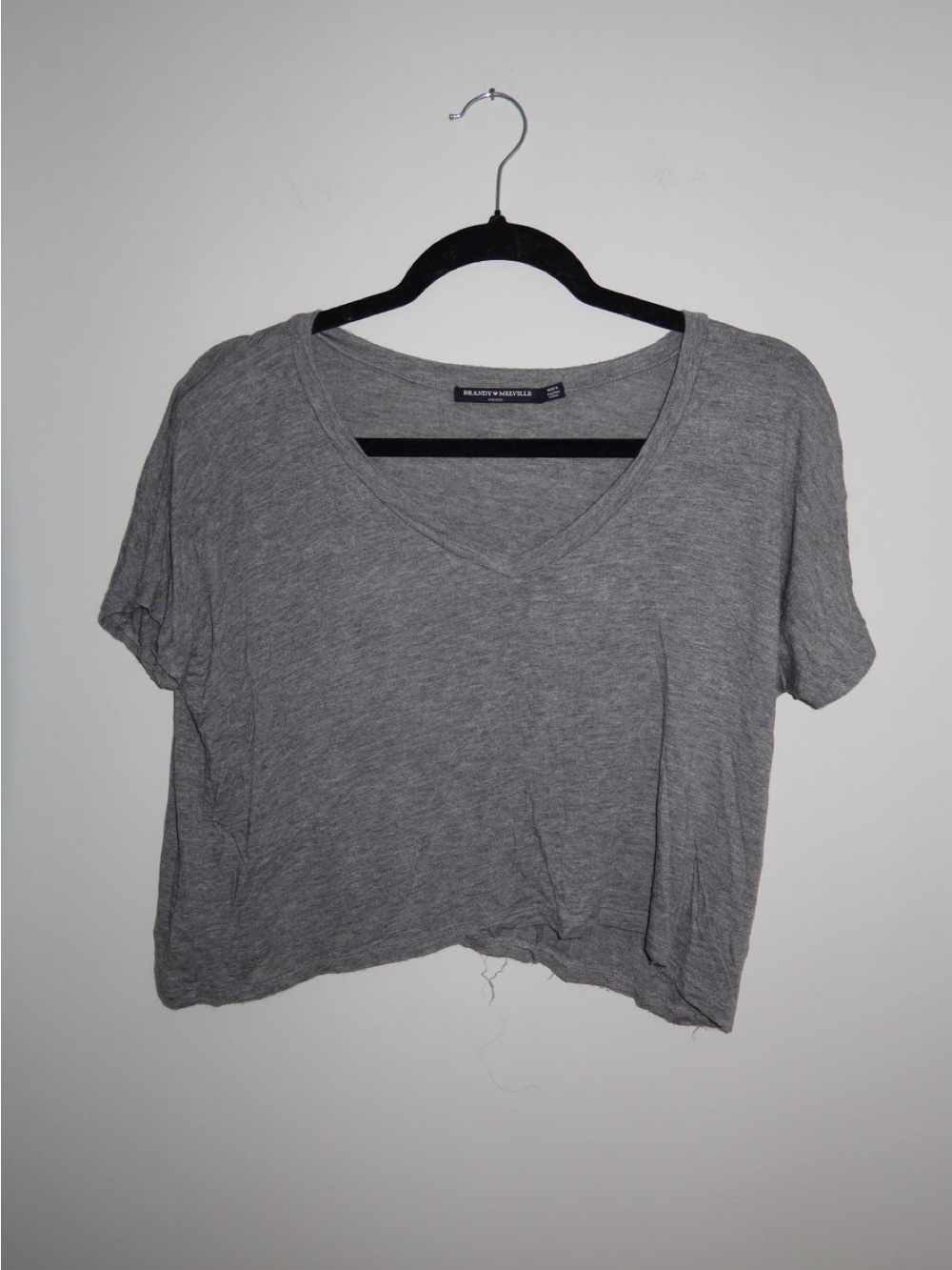 Brandy Melville Gray Cropped V-Neck Tee